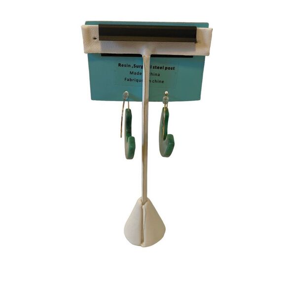 Everri Marbled Green Resin Half Hoops. - Picture 6 of 6